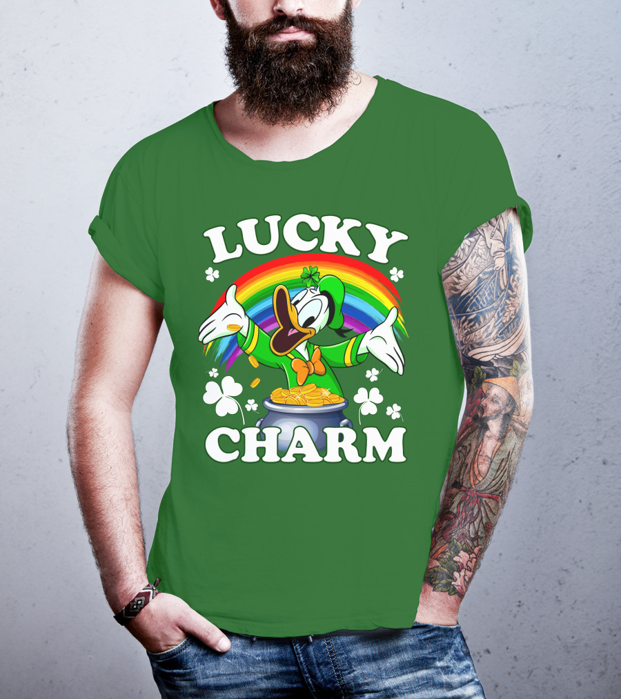 Lucky Charm Donald Duck Pot Of Gold Shamrocks Rainbow T-Shirt