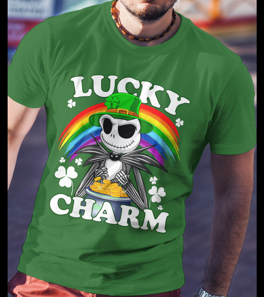 Lucky Charm Jack Skellington Rainbow Shamrock T-Shirt