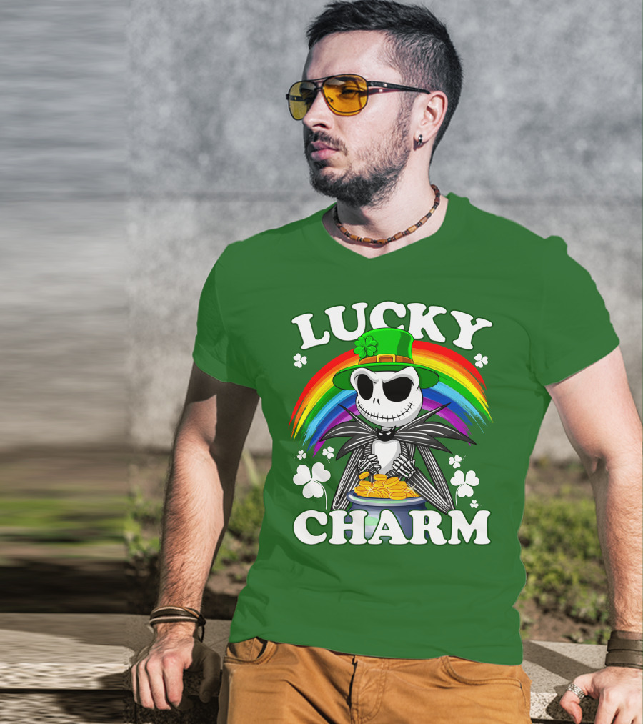 Lucky Charm Jack Skellington Rainbow Shamrock T-Shirt