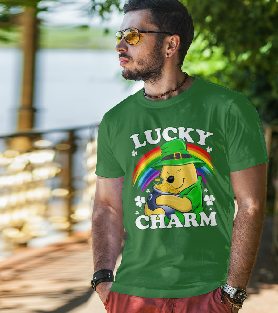Lucky Charm Pooh Rainbow Pot Of Gold T-Shirt