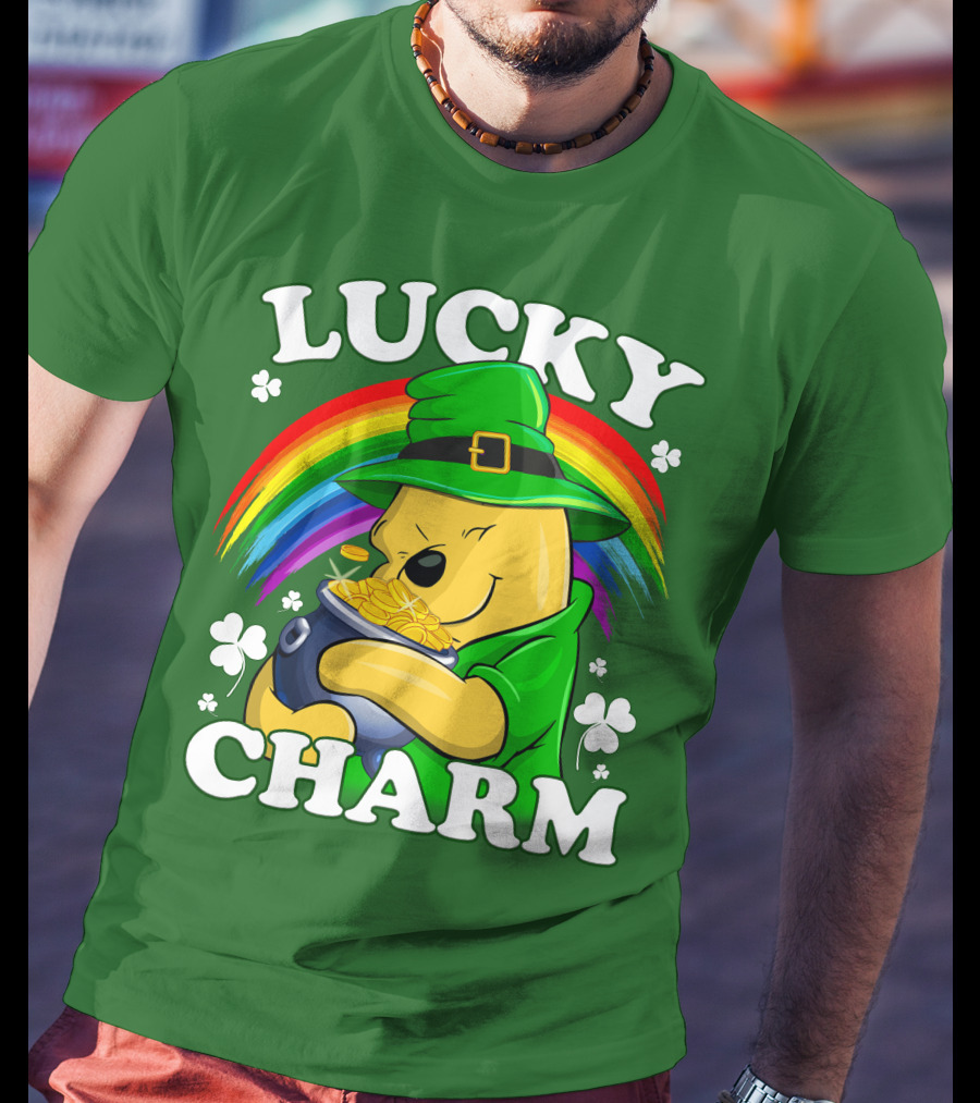 Lucky Charm Pooh Rainbow Pot Of Gold T-Shirt