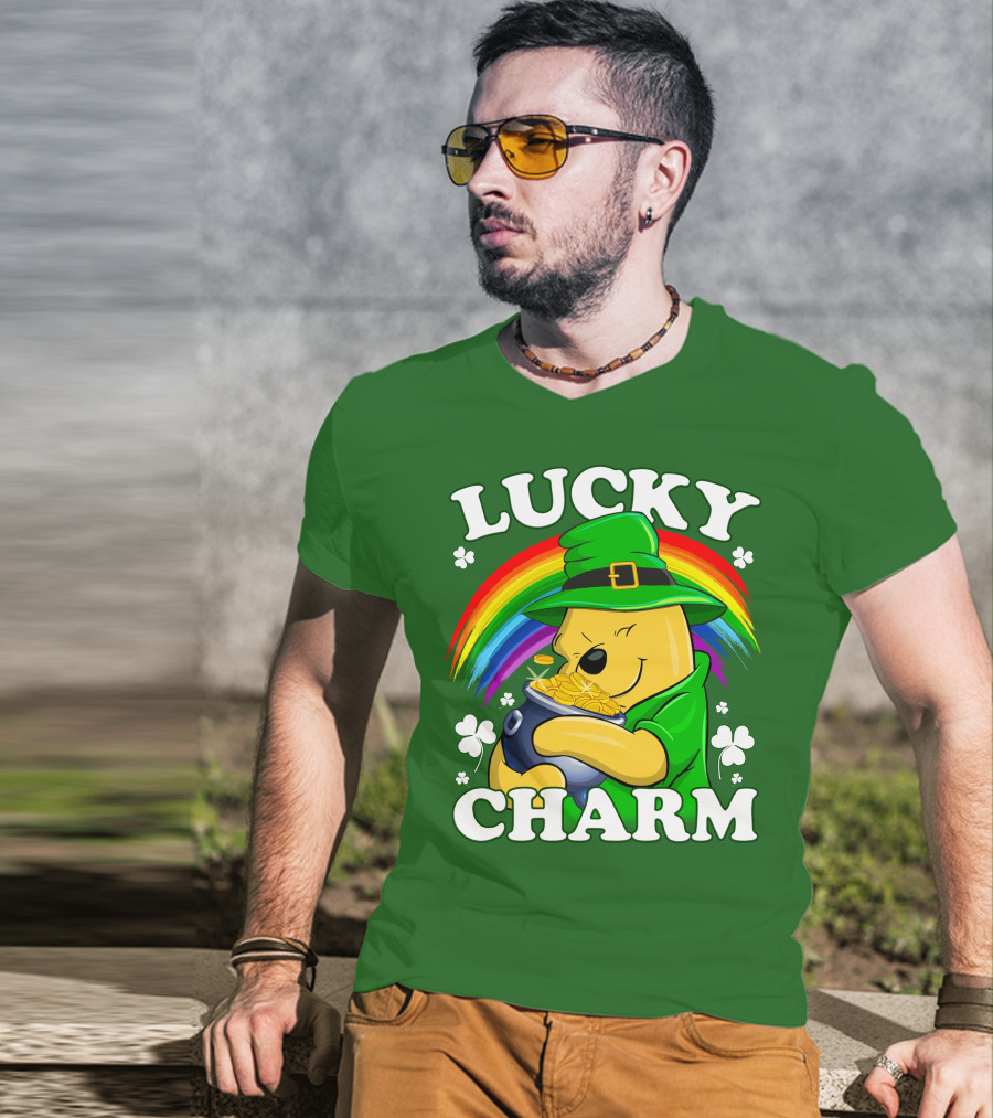 Lucky Charm Pooh Rainbow Pot Of Gold T-Shirt