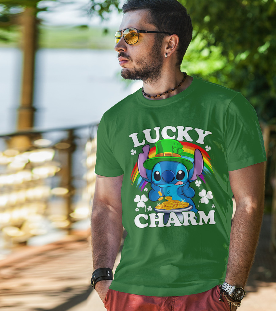 Lucky Charm Stitch Rainbow Pot Of Gold Clover Hat T-Shirt