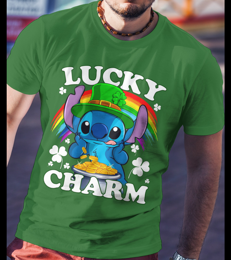 Lucky Charm Stitch Rainbow Pot Of Gold Clover Hat T-Shirt