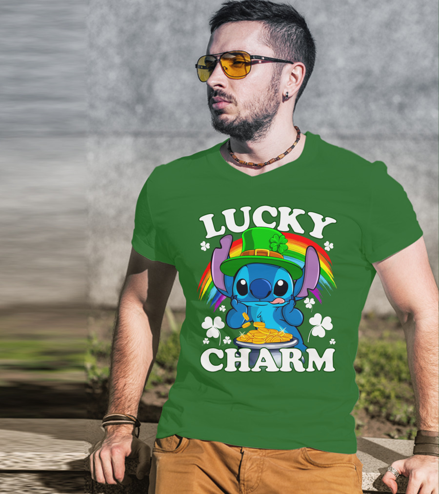 Lucky Charm Stitch Rainbow Pot Of Gold Clover Hat T-Shirt