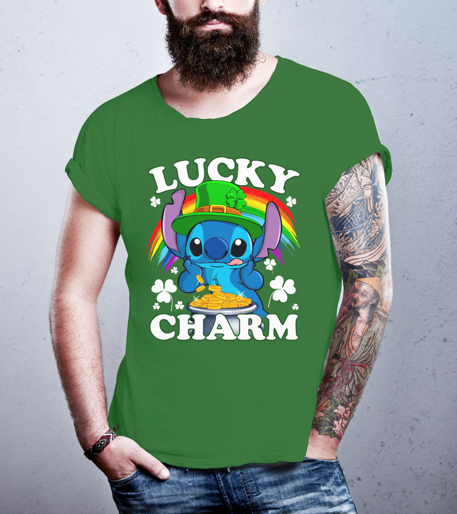 Lucky Charm Stitch Rainbow Pot Of Gold Clover Hat T-Shirt