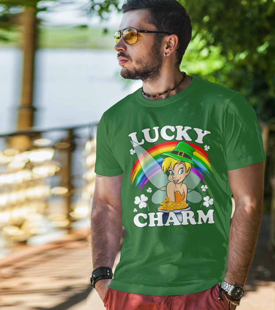 Lucky Charm Tinker Bell Rainbow Gold Coins Shamrocks T-Shirt