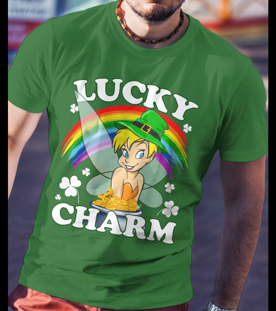 Lucky Charm Tinker Bell Rainbow Gold Coins Shamrocks T-Shirt