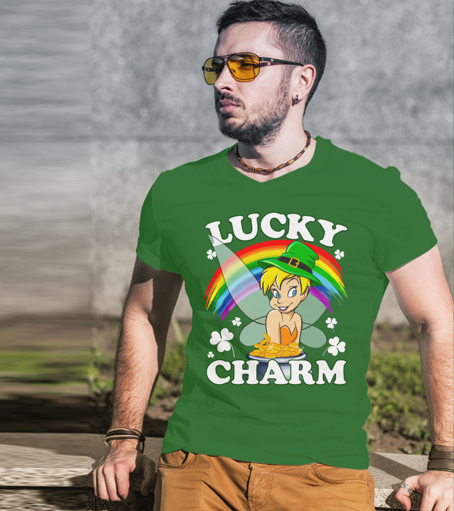 Lucky Charm Tinker Bell Rainbow Gold Coins Shamrocks T-Shirt