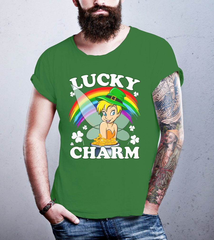Lucky Charm Tinker Bell Rainbow Gold Coins Shamrocks T-Shirt