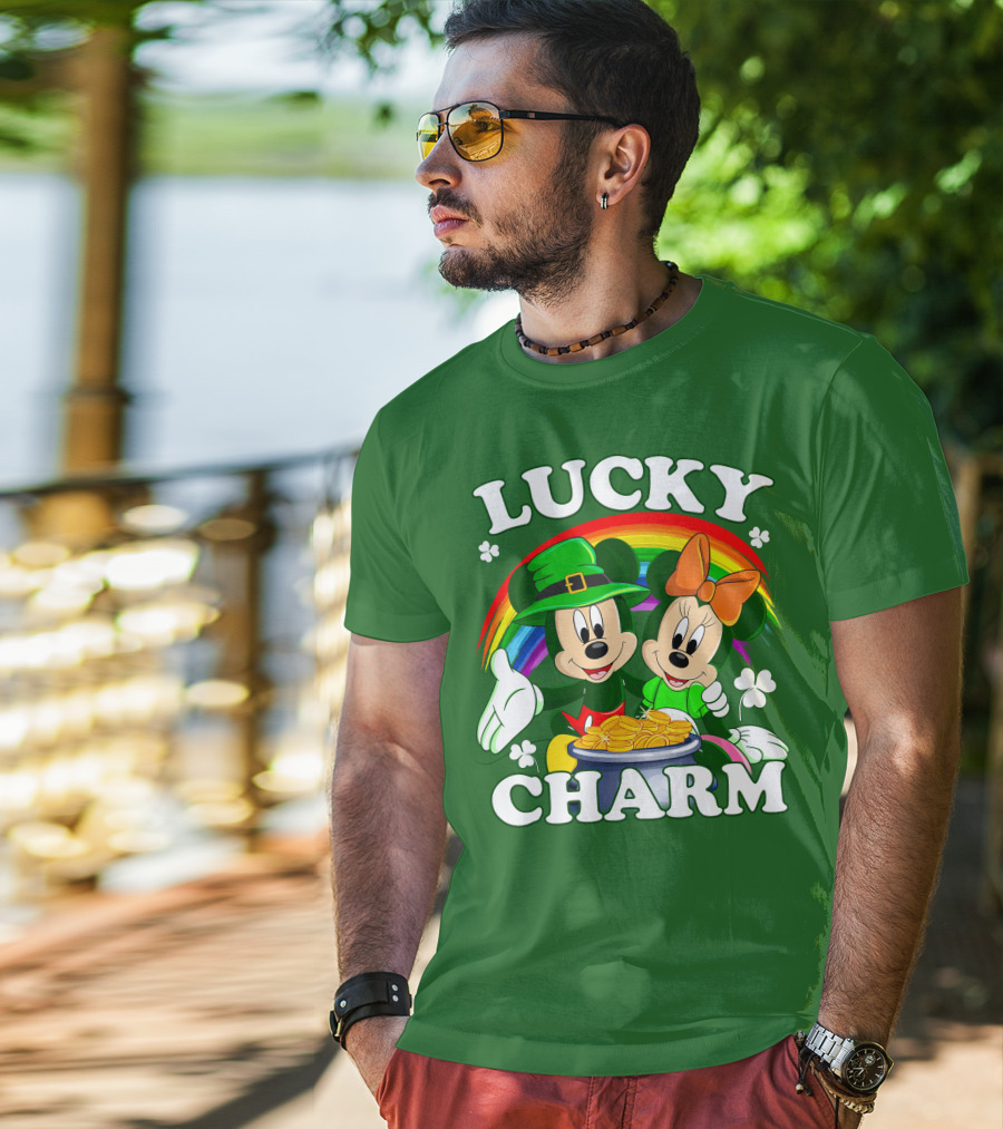 Lucky Charm Mickey And Minnie Rainbow Shamrock Coins T-Shirt