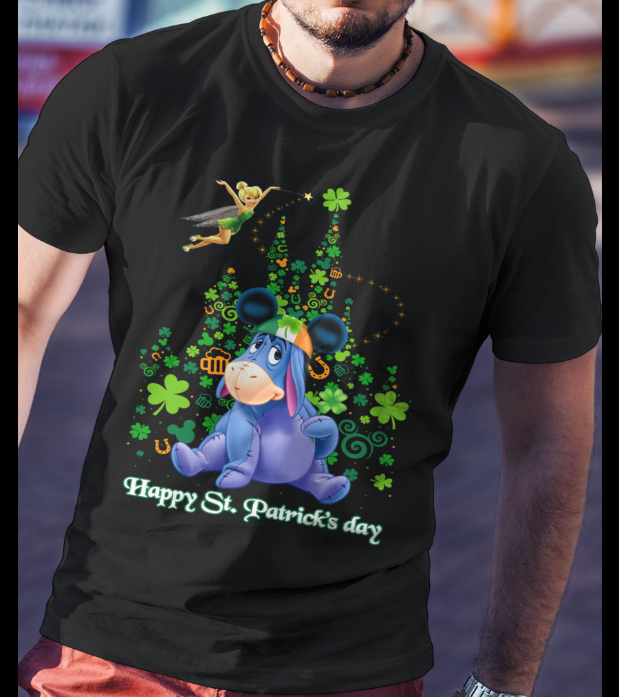 Happy St. Patrick's Day Eeyore With Tinker Bell And Castle T-Shirt