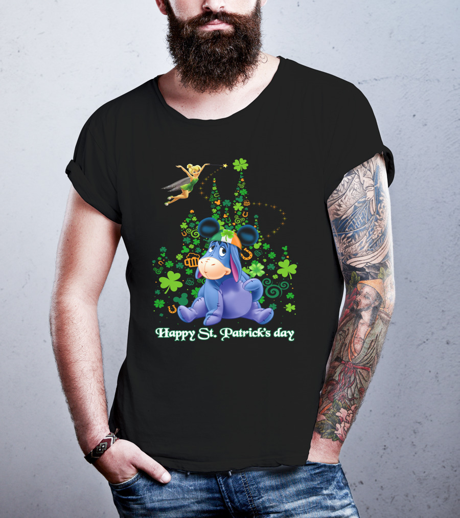 Happy St. Patrick's Day Eeyore With Tinker Bell And Castle T-Shirt