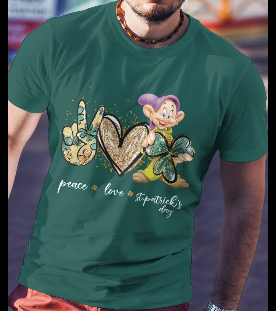 Peace Love St. Patrick's Day Dopey Shamrock T-Shirt