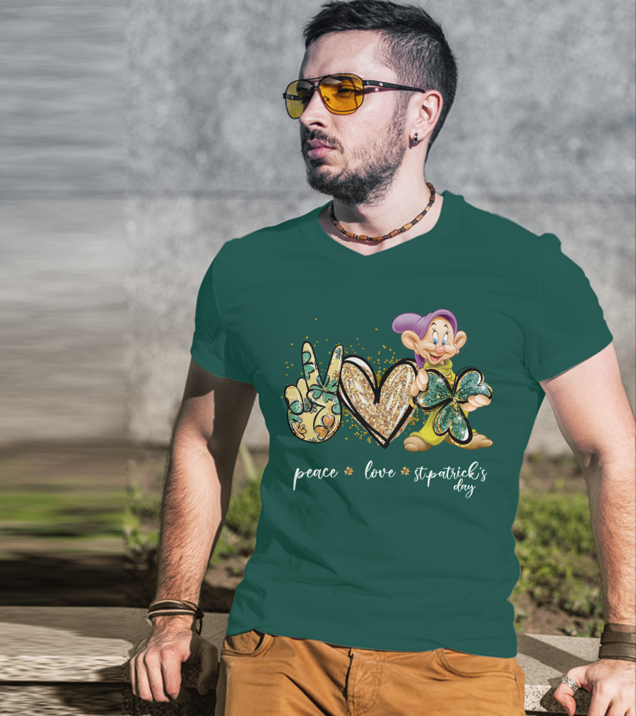 Peace Love St. Patrick's Day Dopey Shamrock T-Shirt