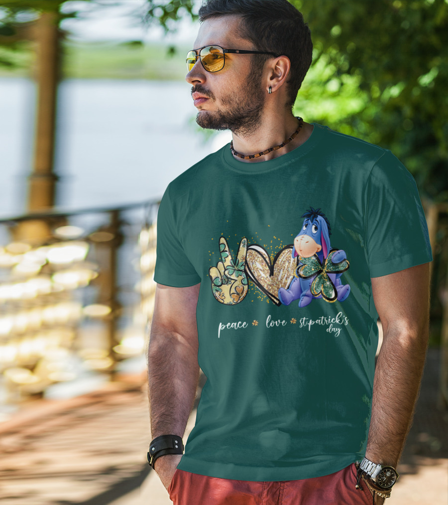 Peace Love St. Patrick's Day Eeyore Shamrock Heart T-Shirt
