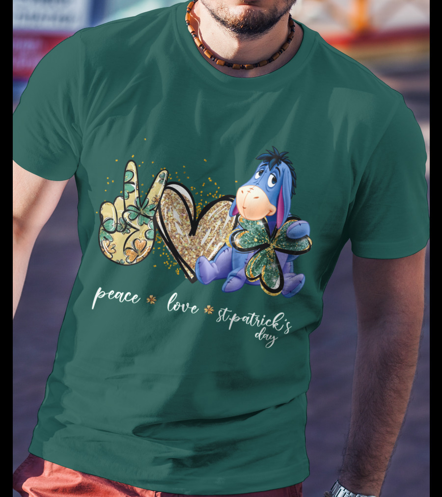 Peace Love St. Patrick's Day Eeyore Shamrock Heart T-Shirt