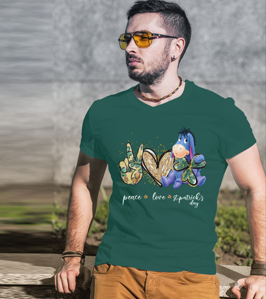 Peace Love St. Patrick's Day Eeyore Shamrock Heart T-Shirt