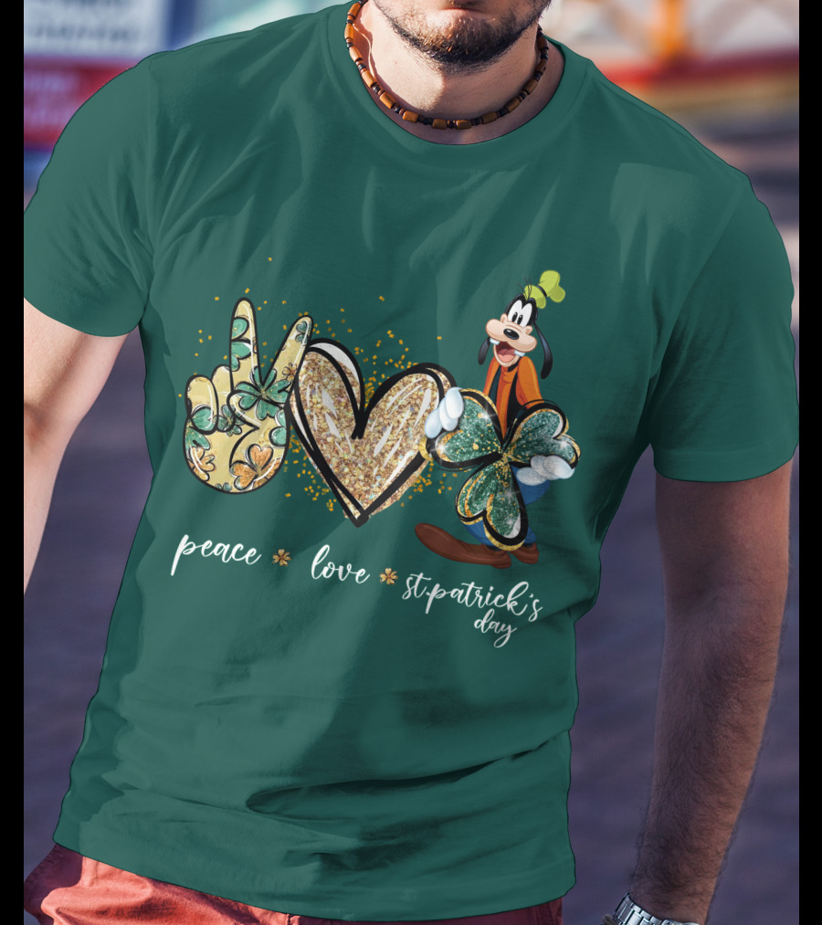 Goofy Peace Love St. Patrick's Day T-Shirt
