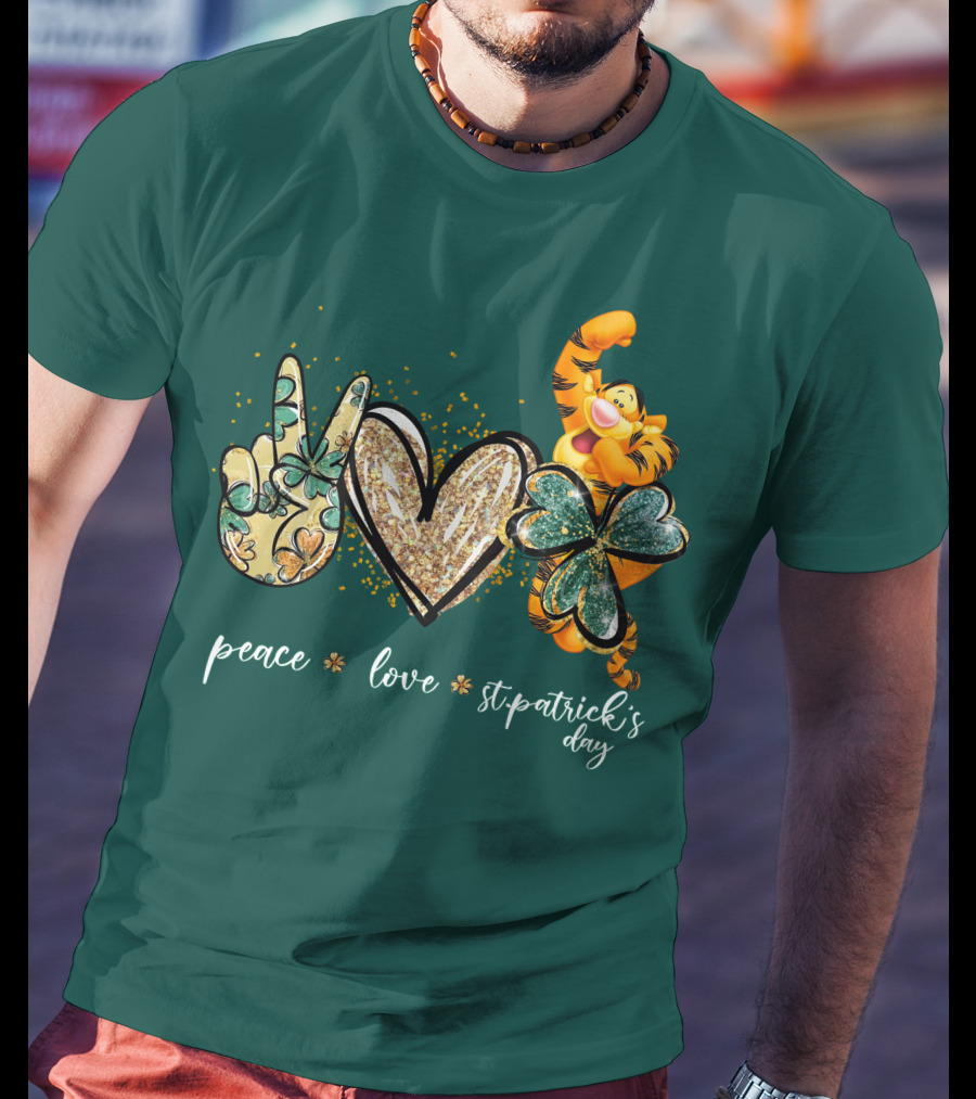 Tigger Peace Love St. Patrick's Day T-Shirt