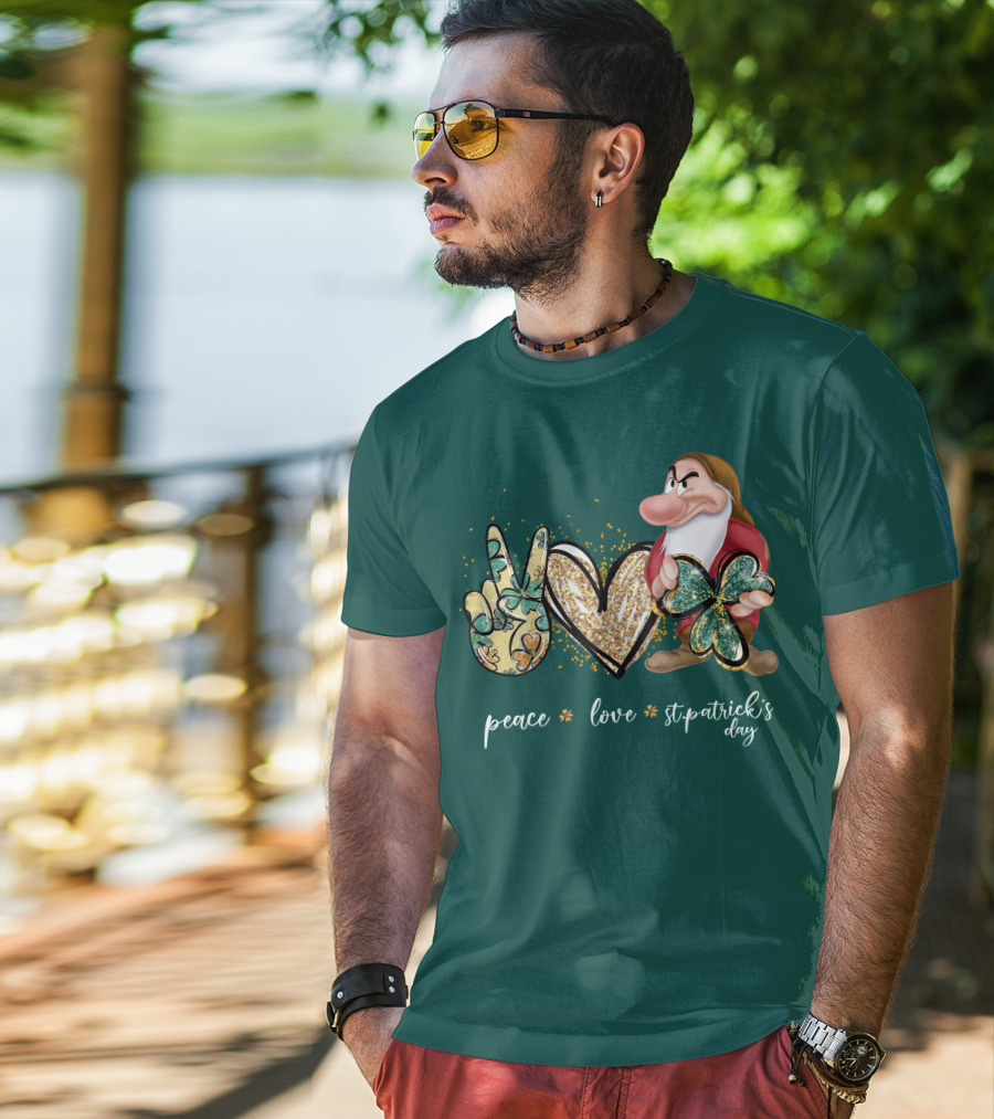 Peace Love St. Patrick's Day Grumpy Dwarf Clover T-Shirt