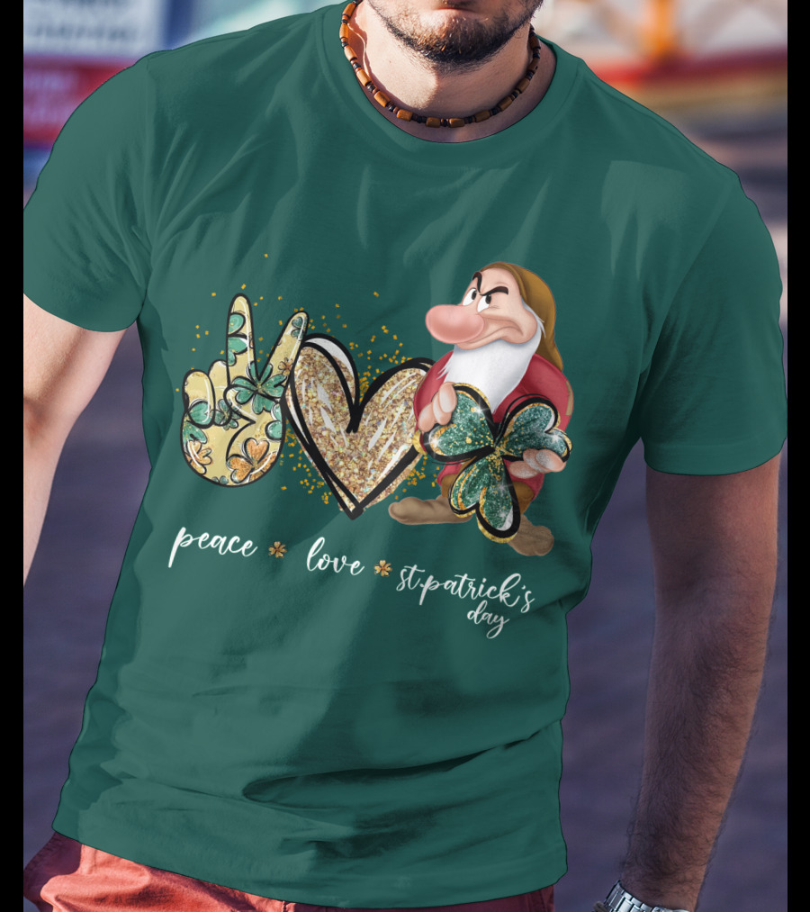 Peace Love St. Patrick's Day Grumpy Dwarf Clover T-Shirt