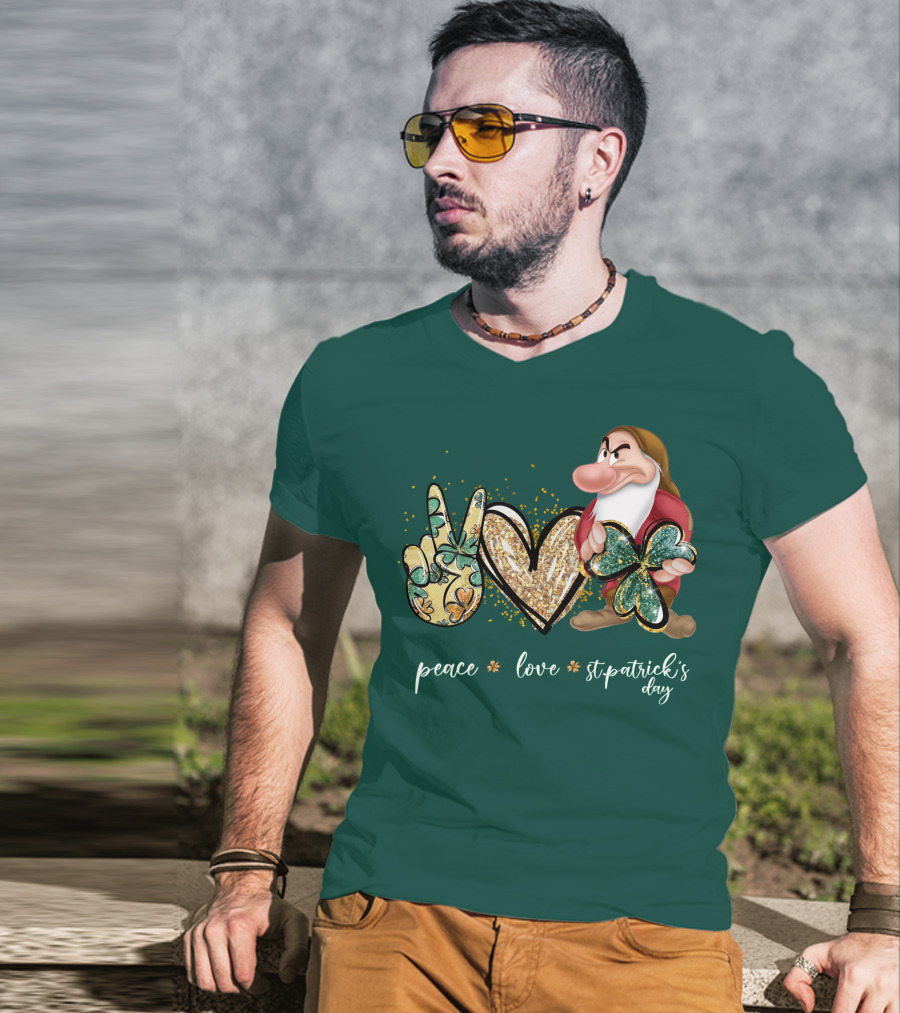 Peace Love St. Patrick's Day Grumpy Dwarf Clover T-Shirt