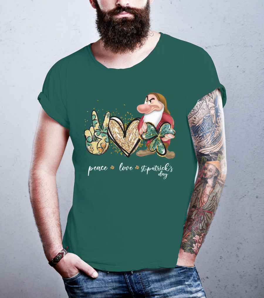 Peace Love St. Patrick's Day Grumpy Dwarf Clover T-Shirt