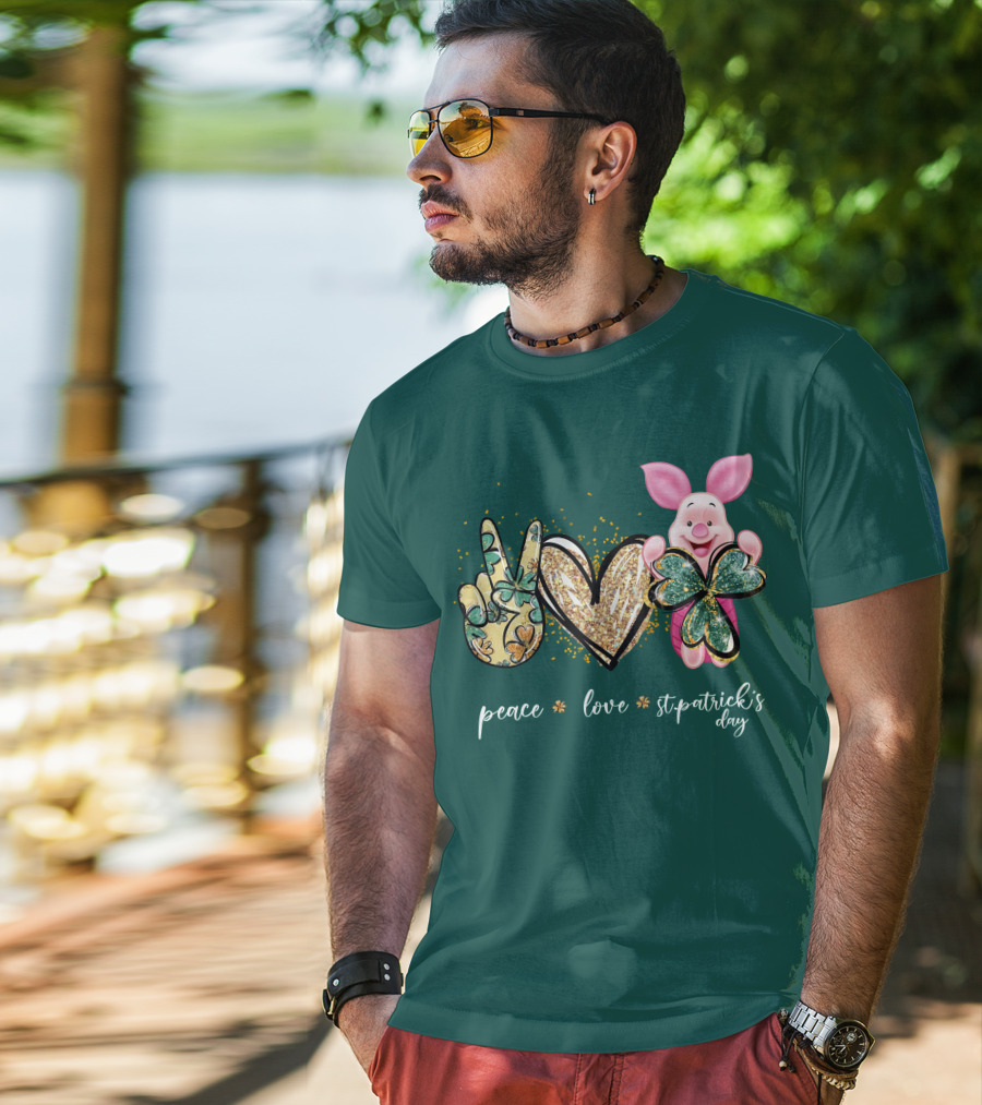Peace Love St. Patrick's Day Piglet Shamrock T-Shirt