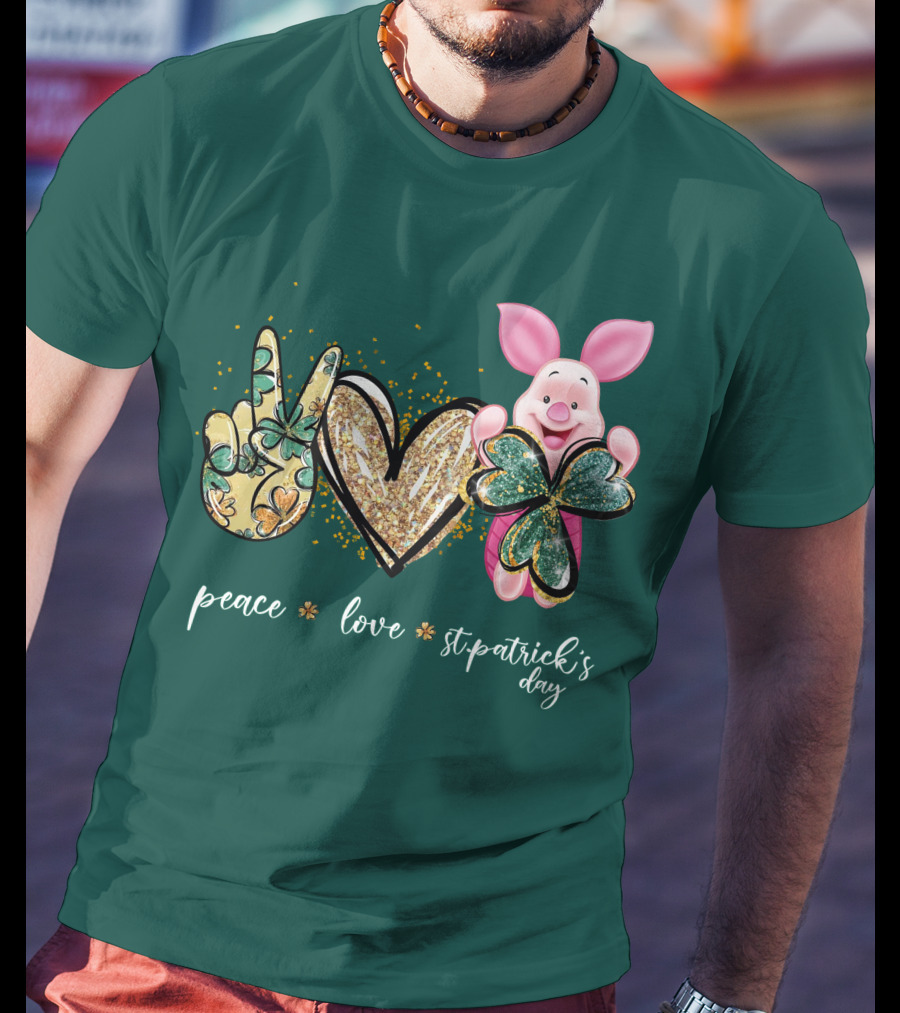 Peace Love St. Patrick's Day Piglet Shamrock T-Shirt