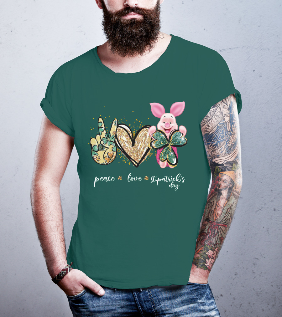 Peace Love St. Patrick's Day Piglet Shamrock T-Shirt