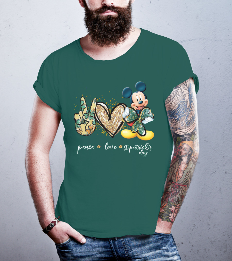 Peace Love St. Patrick's Day Mickey T-Shirt