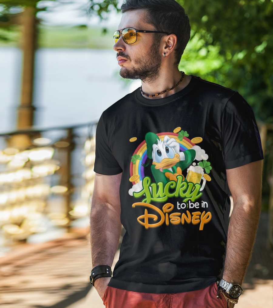 Lucky To Be In Disney Donald Duck Rainbow Beer T-Shirt