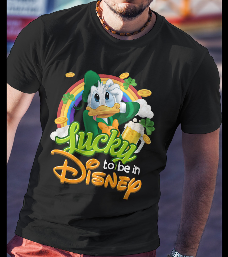 Lucky To Be In Disney Donald Duck Rainbow Beer T-Shirt
