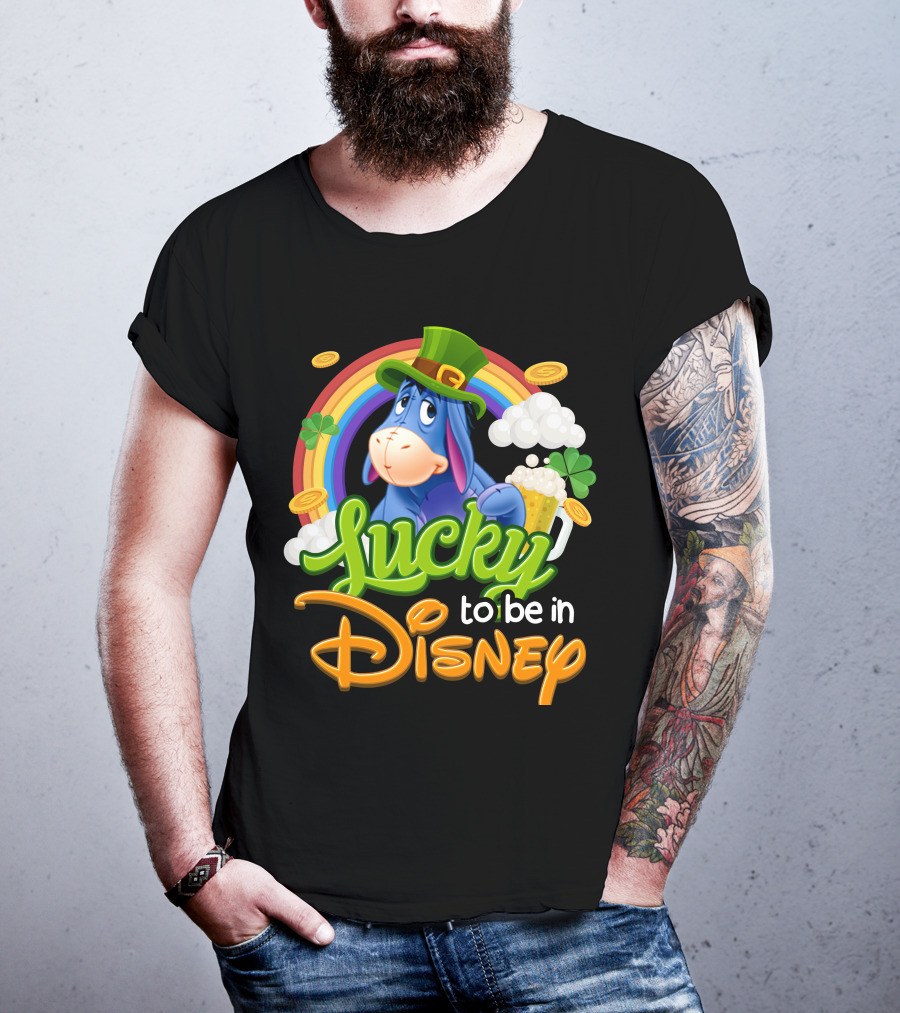 Eeyore Lucky To Be In Disney St. Patrick's Day Rainbow And Coins T-Shirt