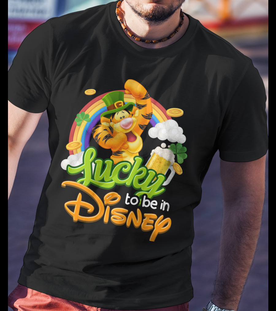 Lucky To Be In Disney Tigger Rainbow Clover St. Patrick's Celebration T-Shirt