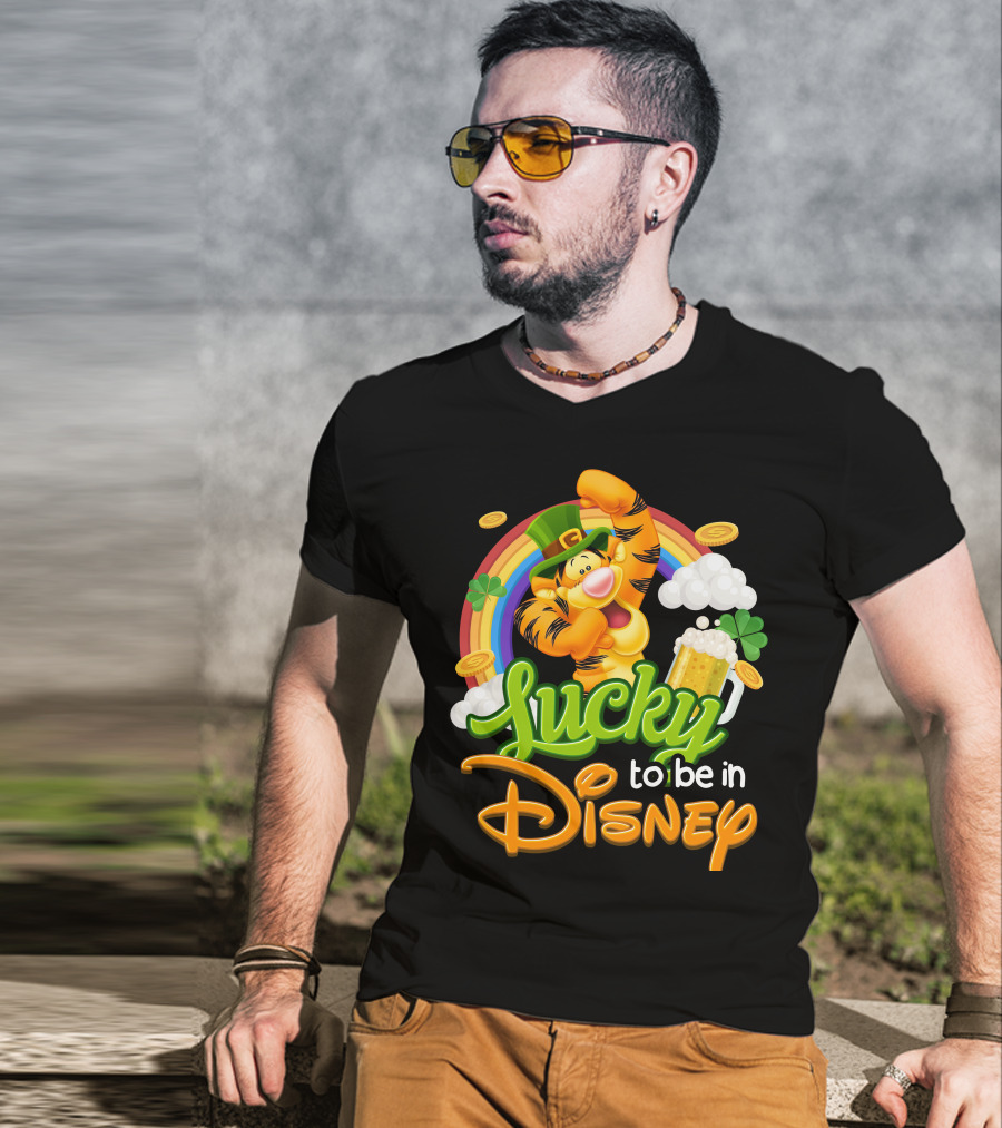 Lucky To Be In Disney Tigger Rainbow Clover St. Patrick's Celebration T-Shirt