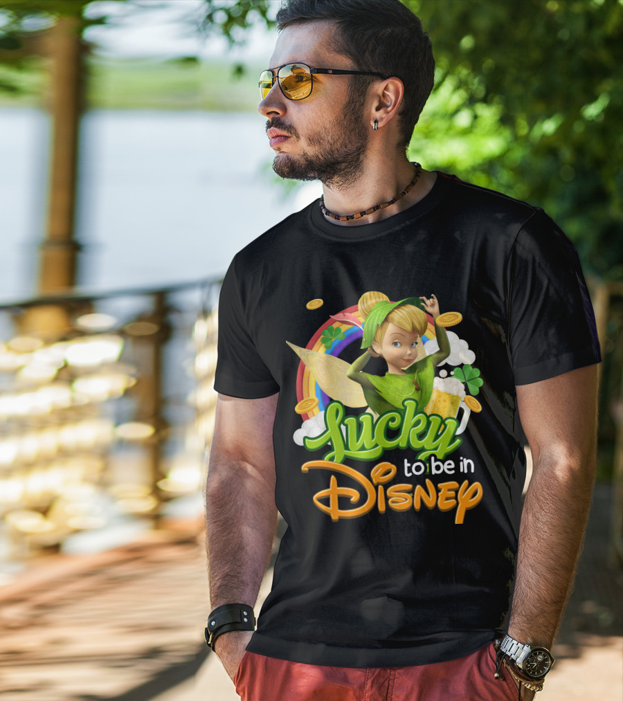 Lucky To Be In Disney Tinkerbell Rainbow Coins Shamrock T-Shirt