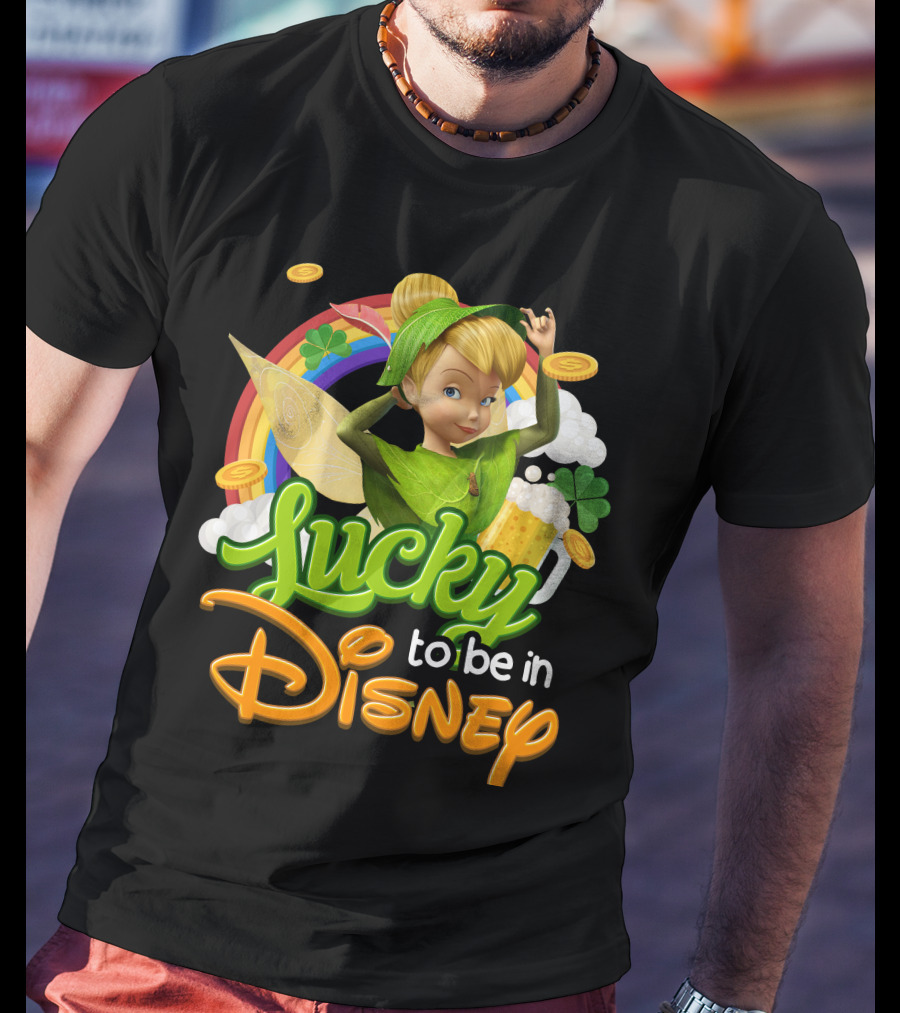Lucky To Be In Disney Tinkerbell Rainbow Coins Shamrock T-Shirt
