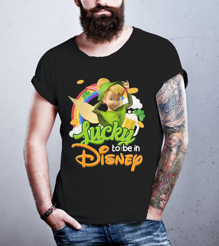 Lucky To Be In Disney Tinkerbell Rainbow Coins Shamrock T-Shirt