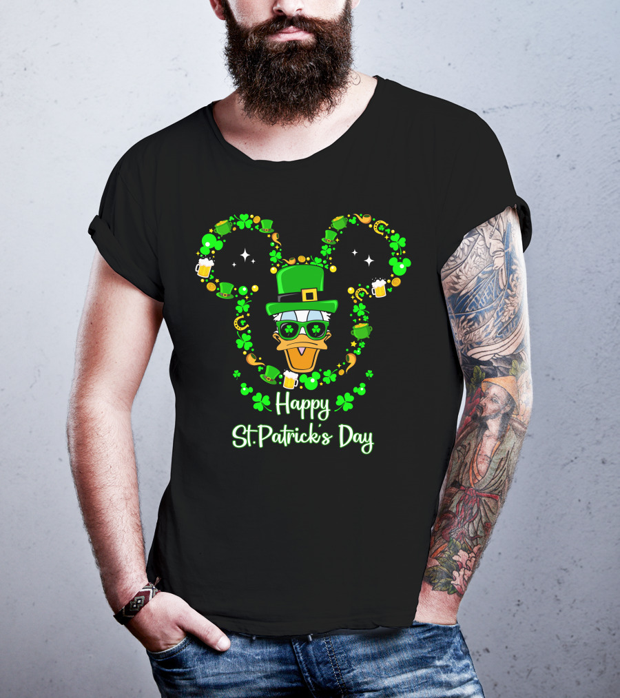 Happy St. Patrick's Day Donald Duck With Shamrocks And Beer T-Shirt