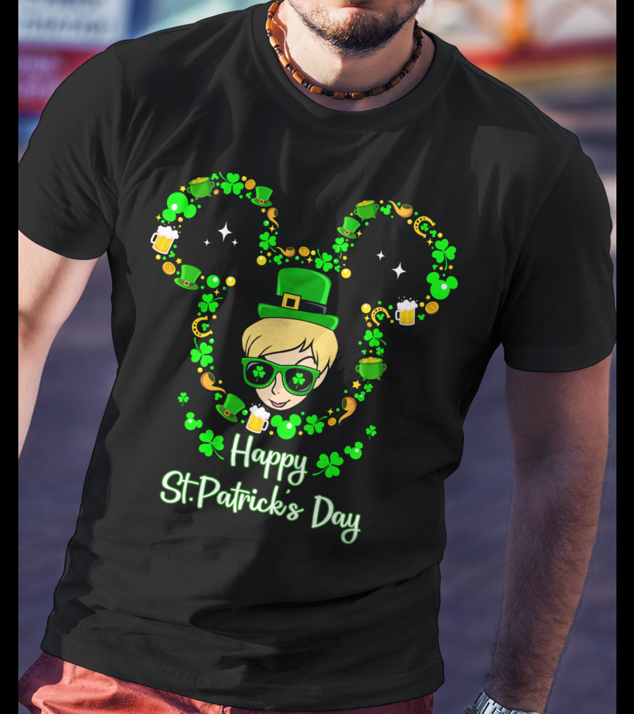 Happy St. Patrick's Day Tinkerbell In Green Hat With Shamrocks And Beers T-Shirt
