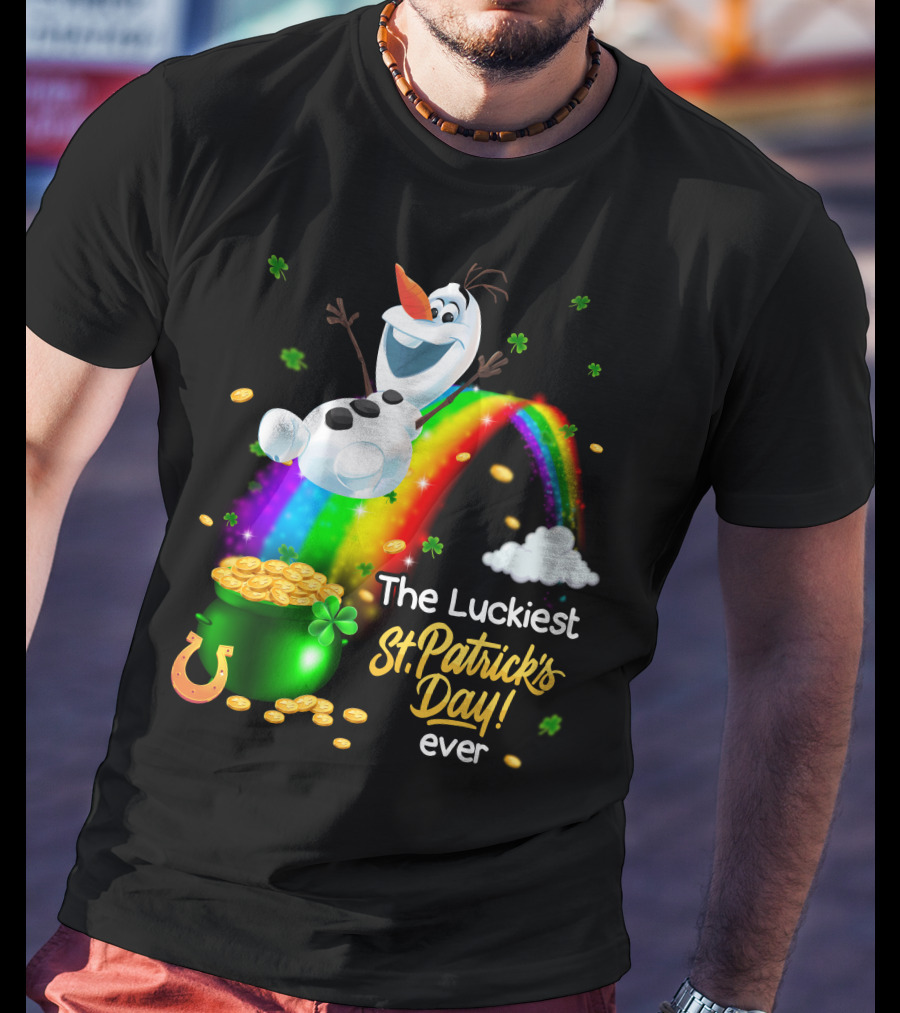 The Luckiest St. Patrick's Day Ever Olaf Rainbow Pot Of Gold T-Shirt