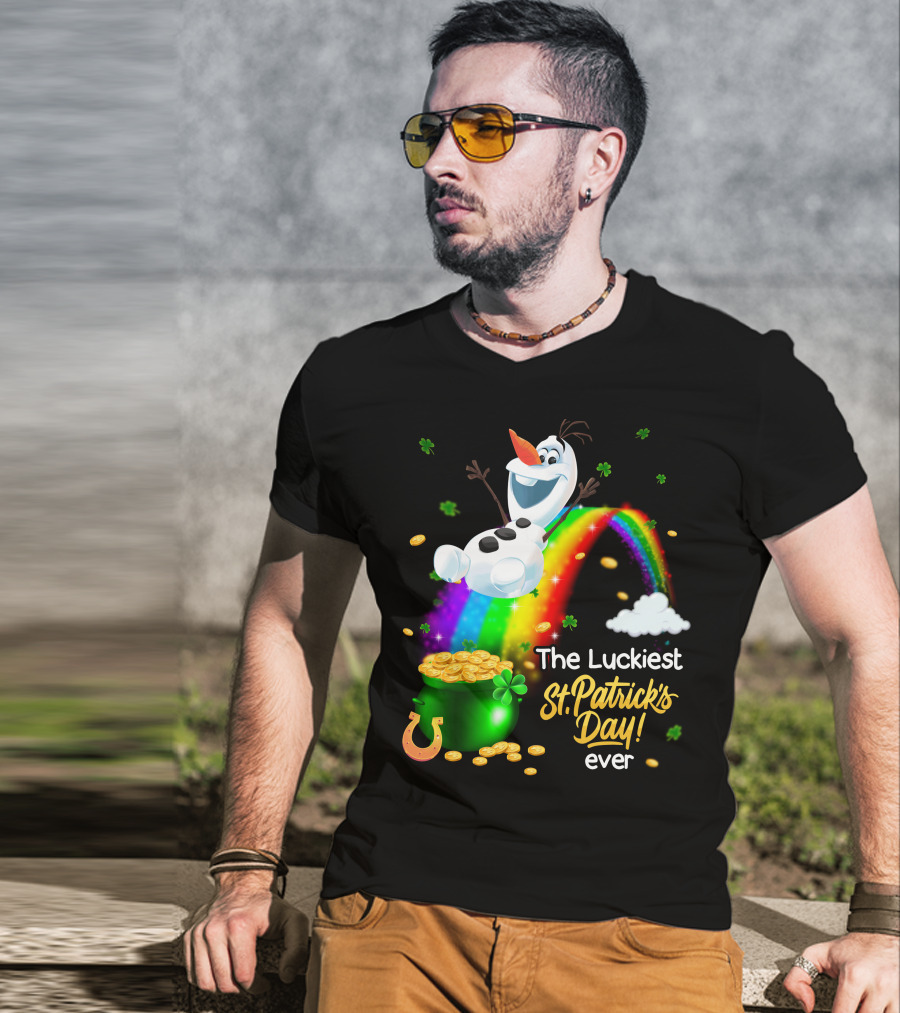 The Luckiest St. Patrick's Day Ever Olaf Rainbow Pot Of Gold T-Shirt