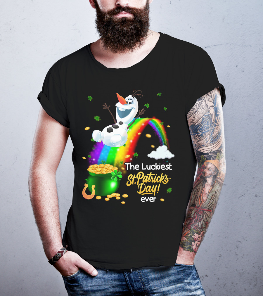 The Luckiest St. Patrick's Day Ever Olaf Rainbow Pot Of Gold T-Shirt