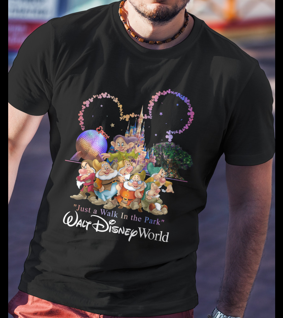 Walt Disney World 7 Dwarfs Epcot Castle Fireworks Just A Walk In The Park T-Shirt