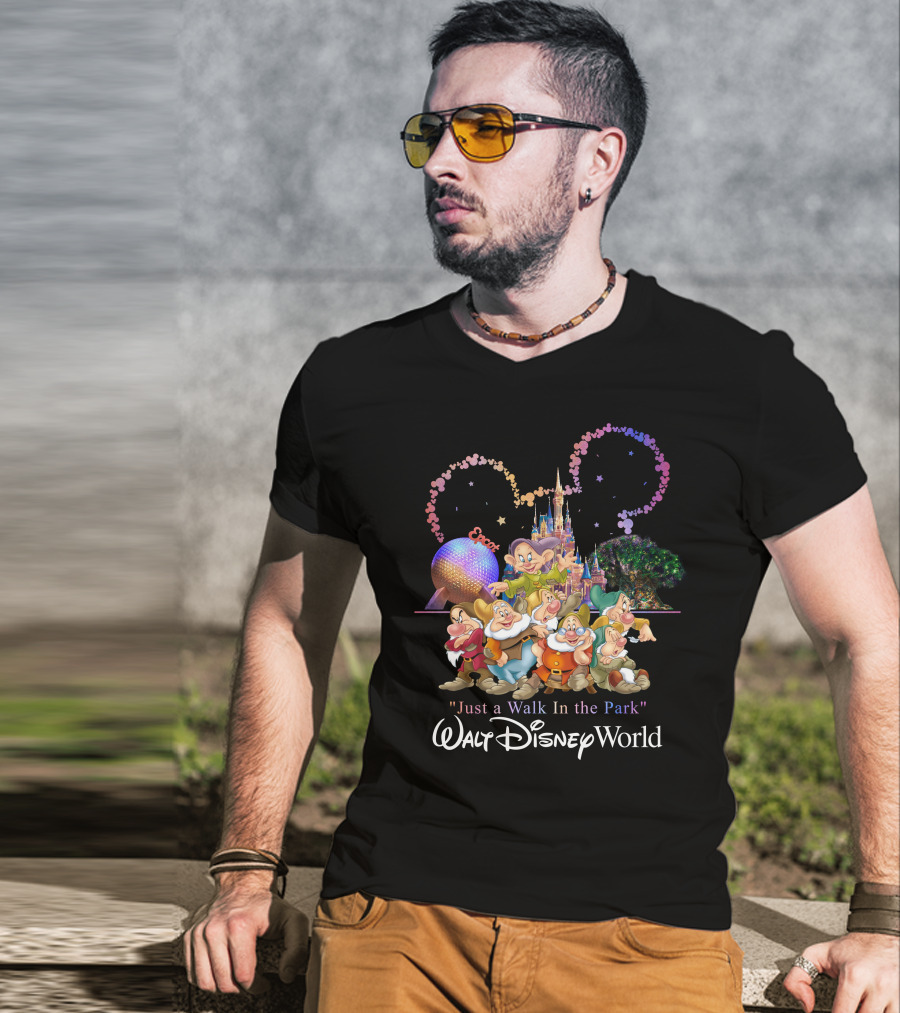 Walt Disney World 7 Dwarfs Epcot Castle Fireworks Just A Walk In The Park T-Shirt