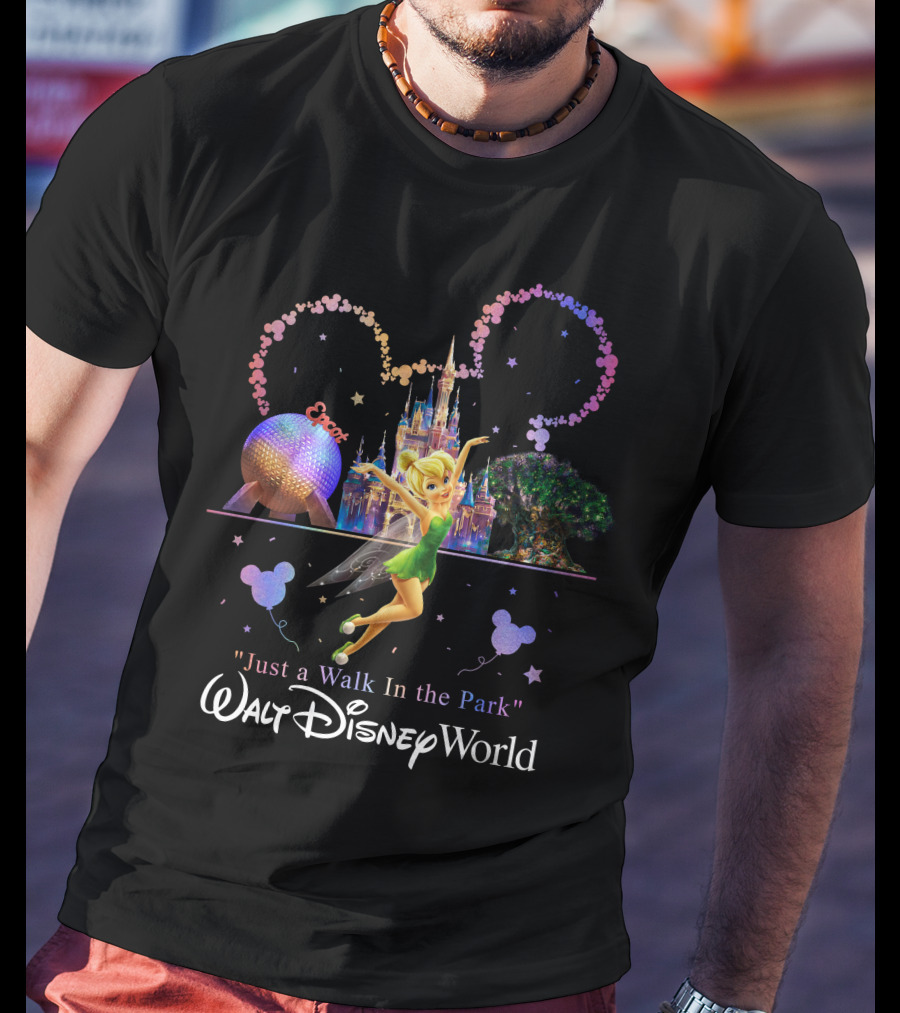 Walt Disney World Tinkerbell Just A Walk In The Park Epcot Magic Kingdom T-Shirt
