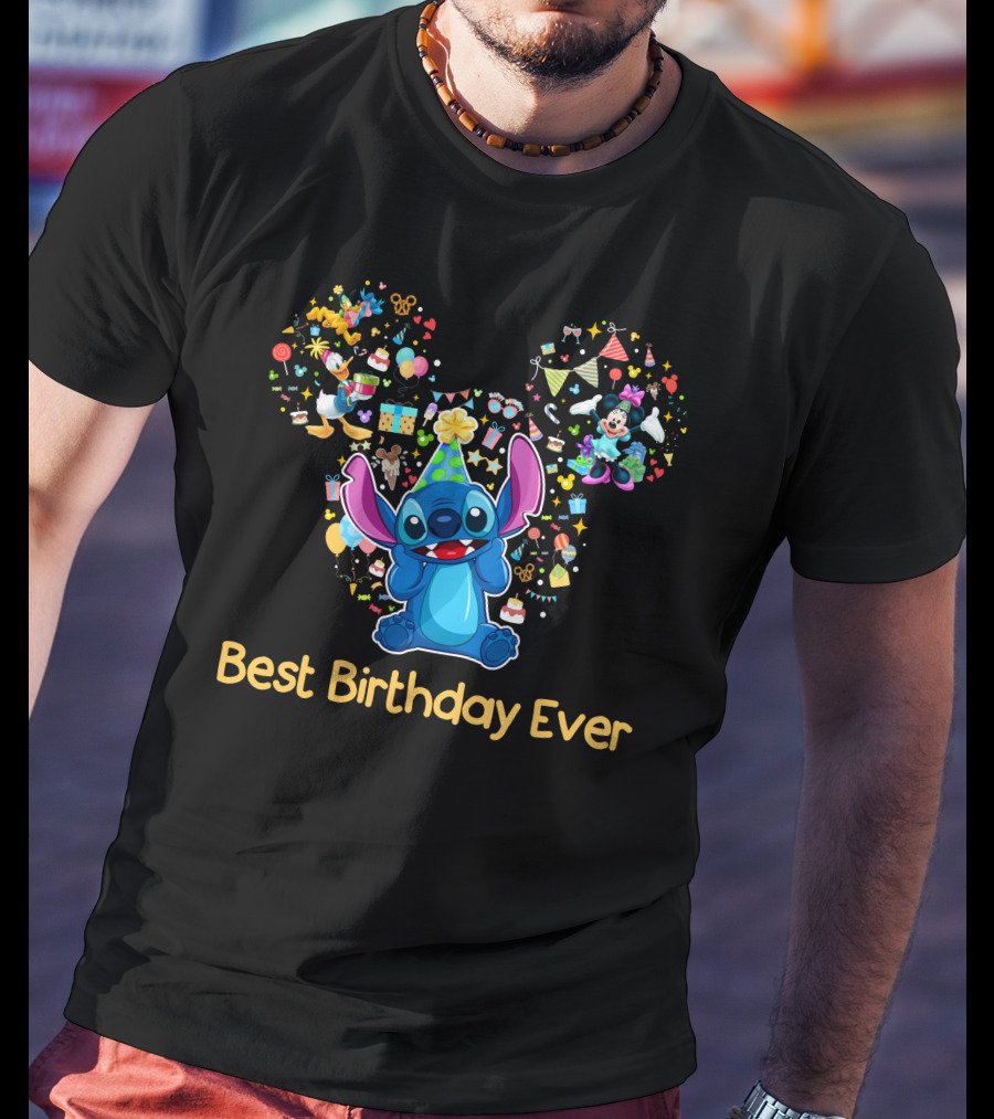 Stitch Best Birthday Ever Disney Celebration With Mickey Minnie Party Hat T-Shirt