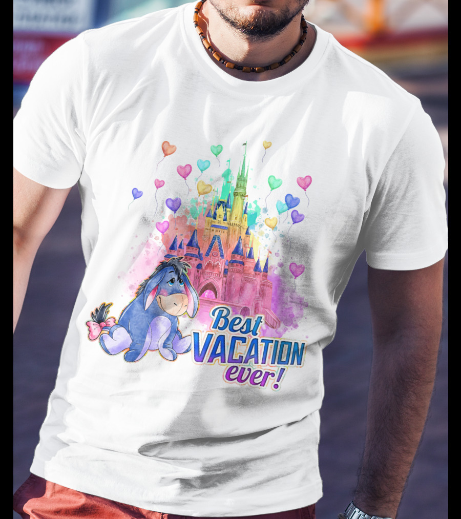 Eeyore Best Vacation Ever Colorful Castle Hearts T-Shirt